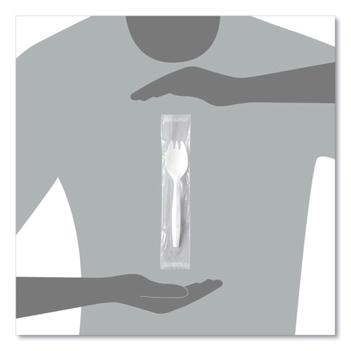 Regal Mediumweight Cutlery, Individually Wrapped, Spork, Plastic, White, 1,000/Carton