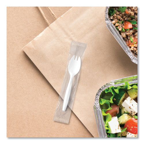 Regal Mediumweight Cutlery, Individually Wrapped, Spork, Plastic, White, 1,000/Carton