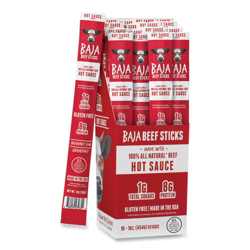 Beef Sticks, Hot Sauce, 1 oz Stick, 16/Pack, Ships in 1-3 Business Days