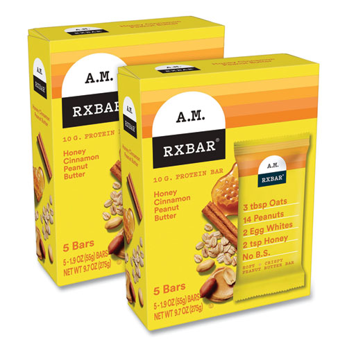 Image of Adult Bars, Honey Cinnamon Peanut Butter, 1.9 oz Bar, 5 Bars/Packs, 2 Packs/Carton, Ships in 1-3 Business Days