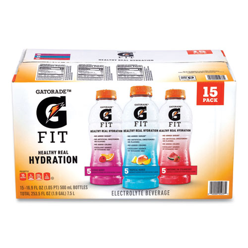 Fit Electrolyte Beverage Variety Pack, Assorted Flavors, 16.9 oz Bottle, 15/Pack, Ships in 1-3 Business Days