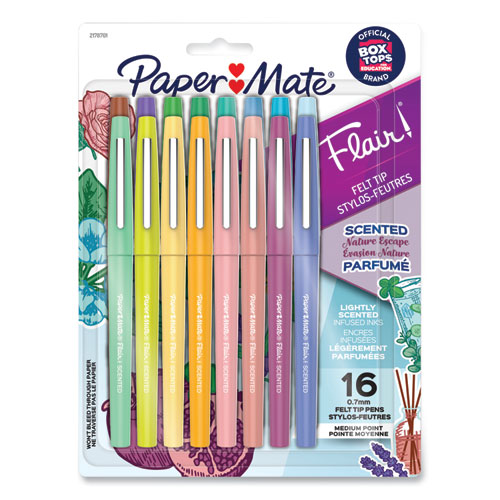 Flair Scented Felt Tip Porous Point Pen, Nature Escape Scents, Medium 0.7 mm, Assorted Ink and Barrel Colors, 16/Pack
