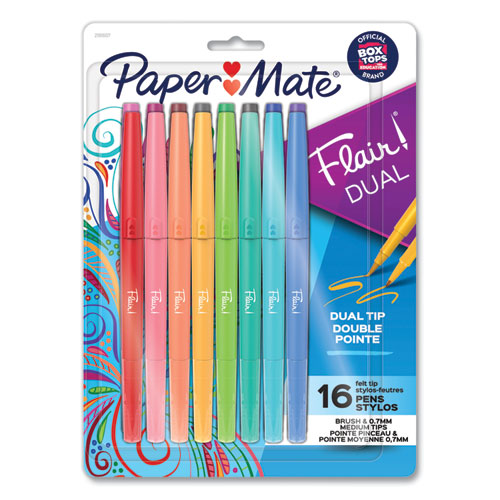 Flair Duo Felt Tip Porous Point Pen, Stick, Medium 0.7 mm, Assorted Ink and Barrel Colors, 16/Pack
