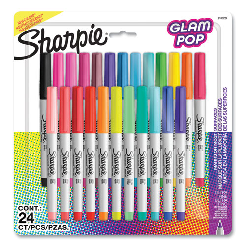 Image of Ultra Fine Tip Permanent Marker, Ultra-Fine Needle Tip, Assorted 80s Glam Colors, 24/Pack