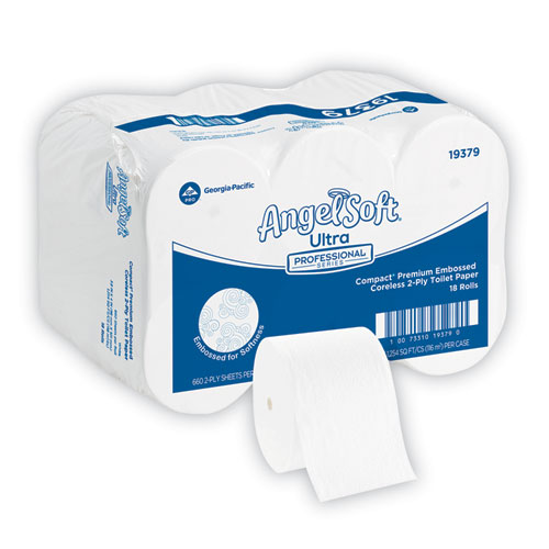 Angel Soft ps Compact Coreless Premium Bathroom Tissue, 2-Ply, White, 660 Sheets/Roll, 18/Carton