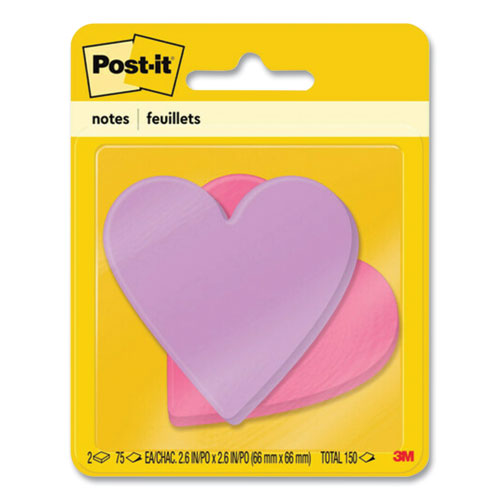 Image of Die-Cut Heart Shaped Notepads, 3" x 3", Pink/Purple, 75 Sheets/Pad, 2 Pads/Pack