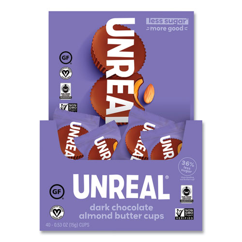 UNREAL® Dark Chocolate Almond Butter Cups, 0.53 oz, Individually Wrapped, 40/Pack, Ships in 1-3 Business Days