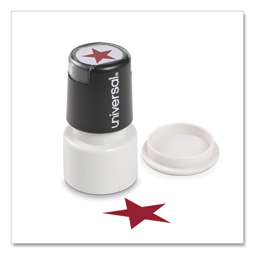 Image of Universal® Round Message Stamp, Star, Pre-Inked/Re-Inkable, Red