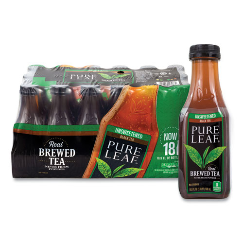 Pure Leaf Unsweetened Iced Black Tea, 16.9 oz Bottle, 18/Carton, Ships in 1-3 Business Days