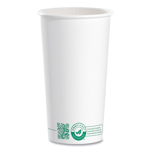 Compostable Paper Hot Cups, ProPlanet Seal, 20 oz, White/Green, 600/Carton