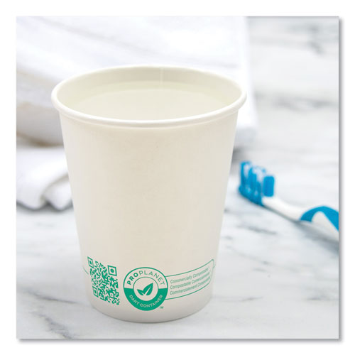 Compostable Paper Hot Cups, ProPlanet Seal, 10 oz, White/Green, 1,000/Carton