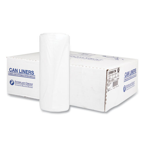Inteplast Group High-Density Commercial Can Liners, 60 gal, 17 mic, 38" x 60", Clear, 25 Bags/Roll, 8 Interleaved Rolls/Carton