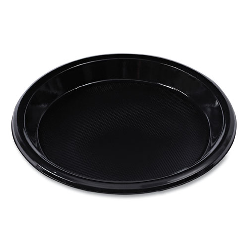 Hi-Impact Plastic Dinnerware, Plate, 10" dia, Black, 125/Sleeve, 4 Sleeves/Carton