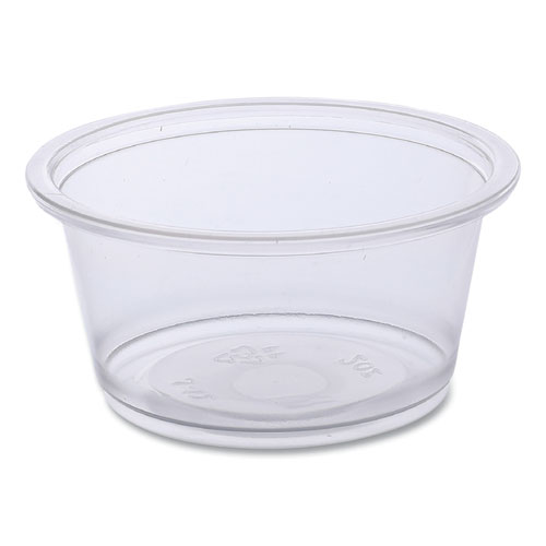 Image of Boardwalk® Souffle/Portion Cups, 2 Oz, Polypropylene, Clear, 20 Cups/Sleeve, 125 Sleeves/Carton