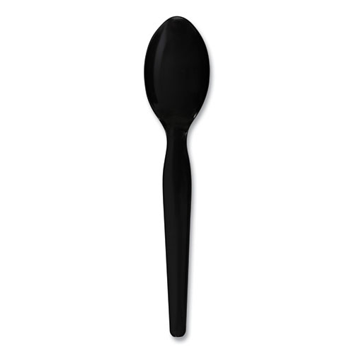 Heavyweight Polystyrene Cutlery, Teaspoon, Black, 1000/Carton