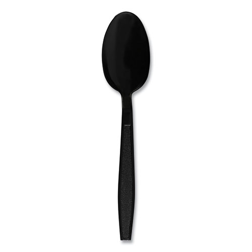Heavyweight Polypropylene Cutlery, Teaspoon, Black, 1000/Carton