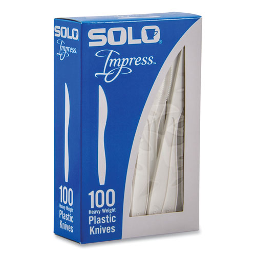 Impress Heavyweight Full-Length Polystyrene Cutlery, Knife, Plastic, White, 100/Box, 10 Boxes/Carton