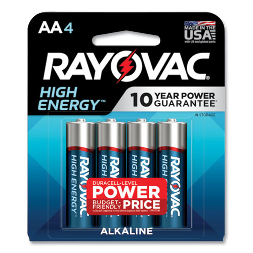 High Energy Premium Alkaline AA Batteries, 4/Pack