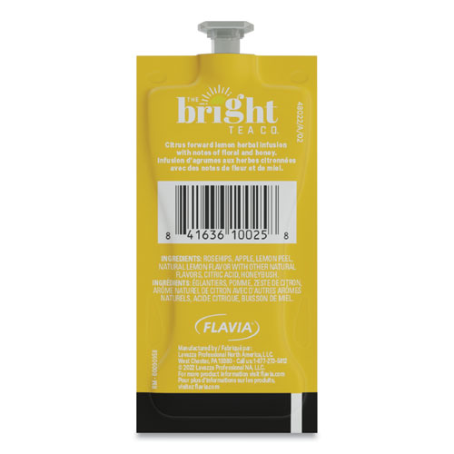 The Bright Tea Co. Lemon Herbal Tea Freshpack, Lemon, 0.11 oz Pouch, 100/Carton