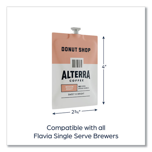 Alterra Donut Shop Coffee Freshpack, Donut Shop, 0.28 oz Pouch, 100/Carton