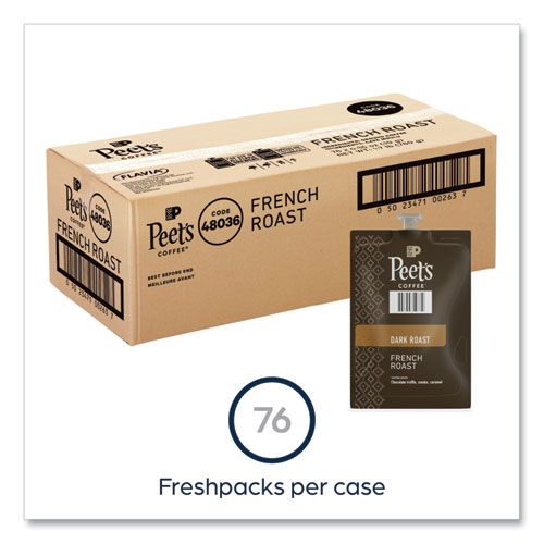 Peet's French Roast Coffee Freshpack, French Roast, 0.35 oz Pouch, 76/Carton