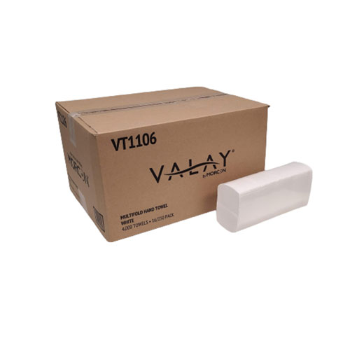 Image of Valay Multi-Fold Towels, 1-Ply, 9.05 x 9.25, White, 250/Pack, 16 Packs/Carton