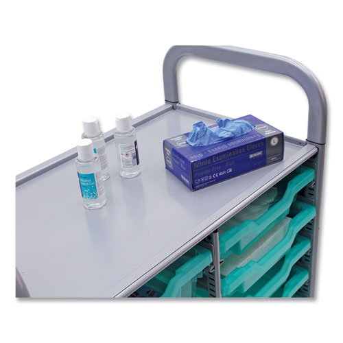 Callero Plus Shield Double Trolley Set 13, Antimicrobial, Metal, 8 F2 Deep Bins, 27.4" x 17.3" x 41.5", Silver/Trans Kiwi