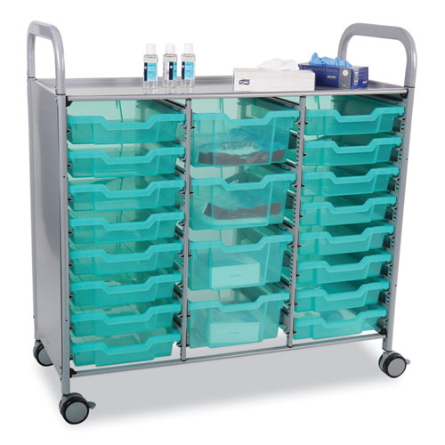 Callero Plus 3-Column Trolley Set 17, Antimicrobial, Metal, 16 F1 Bins, 4 F2 Bins, 40.6" x 17.3" x 41.5", Silver/Trans Kiwi