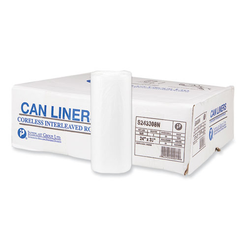 High-Density Commercial Can Liners, 16 gal, 8 mic, 24" x 33", Natural, 50 Bags/Roll, 20 Interleaved Rolls/Carton