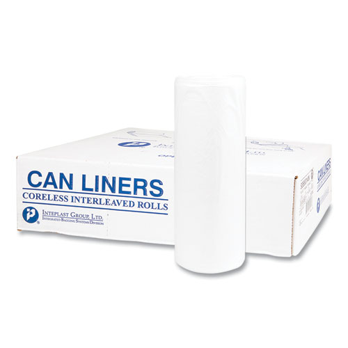 Inteplast Group High-Density Commercial Can Liners, 55 gal, 14 mic, 36" x 60", Clear, 25 Bags/Roll, 8 Interleaved Rolls/Carton