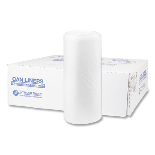 Inteplast Group High-Density Commercial Can Liners, 60 gal, 22 mic, 38" x 60", Clear, 25 Bags/Roll, 6 Interleaved Rolls/Carton
