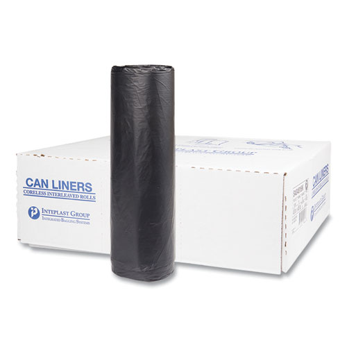 Inteplast Group High-Density Commercial Can Liners, 45 gal, 16 mic, 40" x 48", Black, 25 Bags/Roll, 10 Interleaved Rolls/Carton