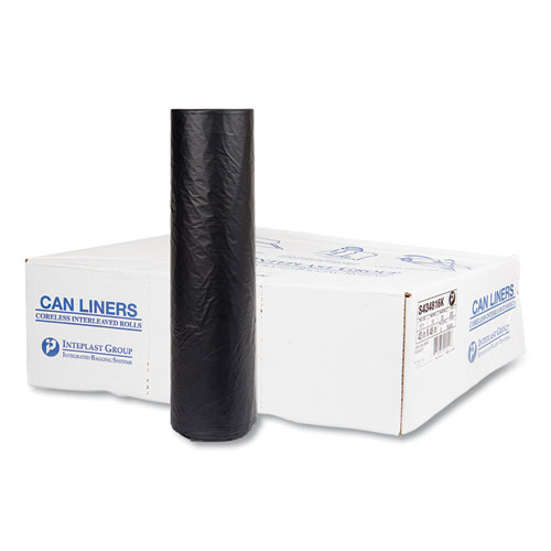Inteplast Group High-Density Commercial Can Liners, 60 gal, 16 mic, 43" x 48", Black, 25 Bags/Roll, 8 Interleaved Rolls/Carton
