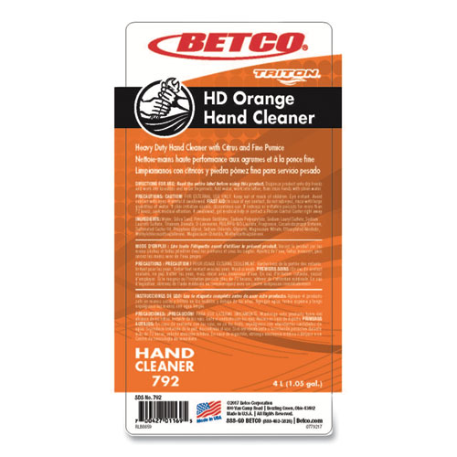 HD Orange Hand Cleaner Refill, For Triton Dispensers, Citrus Zest Scent, 4 L, 4/Carton