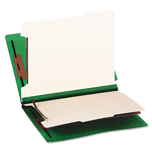 Colored End Tab Classification Folders w/ Dividers, 2 Dividers, Letter Size, Green, 10/Box