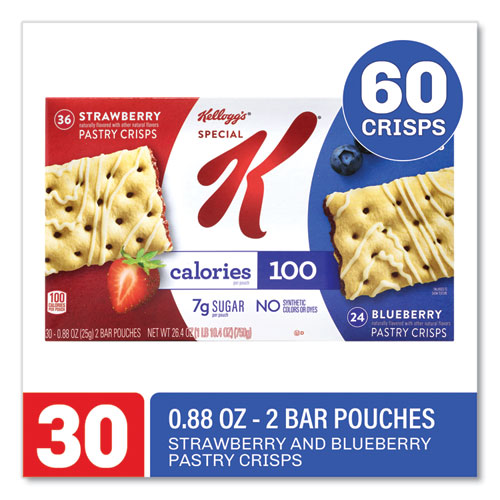 Special K Pastry Crisps, (36) Strawberry; (24) Blueberry, 0.88 oz, 2/Pouch, 30 Pouches/Carton