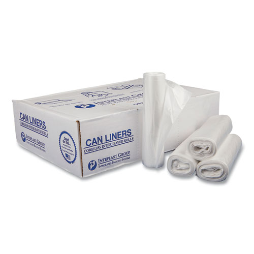 Inteplast Group Draw-Tuff Institutional Draw-Tape Can Liners, 12 gal, 0.7 mil, 28" x 24", White, 25 Bags/Roll, 12 Rolls/Carton