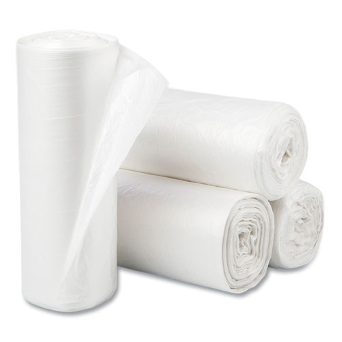 High-Density Commercial Can Liners, 10 gal, 5 mic, 24" x 24", Natural, 50 Bags/Roll, 20 Perforated Rolls/Carton
