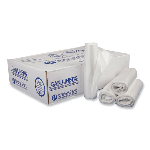 Inteplast Group High-Density Commercial Can Liners, 30 gal, 16 mic, 30" x 37", Clear, 25 Bags/Roll, 20 Interleaved Rolls/Carton