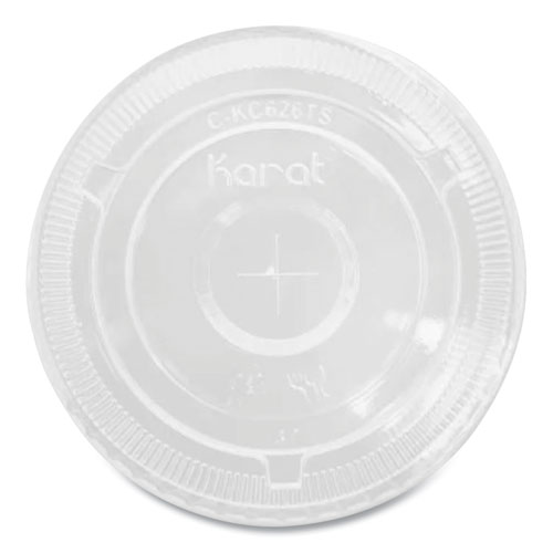 Karat® PET Lids, Flat with Straw Slot, Fits 32 oz Cold Cups, Clear 500/Carton