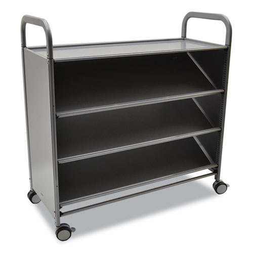 Gratnells Callero Plus Tilted Shelf Trolley, Metal, 3 Tilted Shelves, 1 Flat Shelf, 40.6" x 17.3" x 41.5", Silver