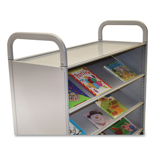 Gratnells Callero Plus Tilted Shelf Trolley, Metal, 3 Tilted Shelves, 1 Flat Shelf, 40.6" x 17.3" x 41.5", Silver