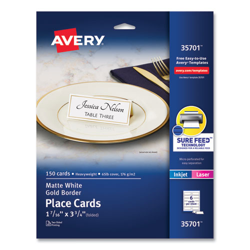 Avery® Large Embossed Tent Card, Ivory, 3.5 x 11, 1 Card/Sheet, 50 Sheets/Pack