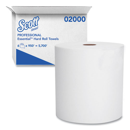Scott® Essential High Capacity Hard Roll Towels for Business, Absorbency Pockets, 1-Ply, 8" x 950 ft, 1.75" Core, White, 6 Rolls/CT