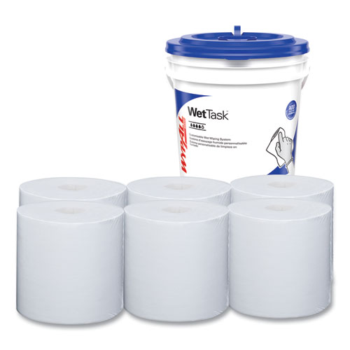 WypAll® Power Clean Wipers for WetTask Customizable Wet Wiping System with (1) Bucket, 12 x 12.5, Unscented, 95/Roll, 6 Rolls/Carton
