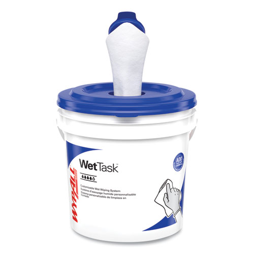 Critical Clean Wipers for Bleach, Disinfectants, Sanitizers WetTask Customizable Wet Wiping System, w/Bucket,140/Roll, 6/CT