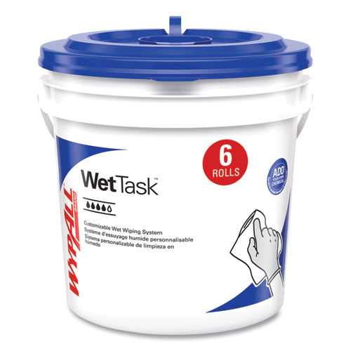 Critical Clean Wipers for Bleach, Disinfectants, Sanitizers WetTask Customizable Wet Wiping System, w/Bucket,140/Roll, 6/CT