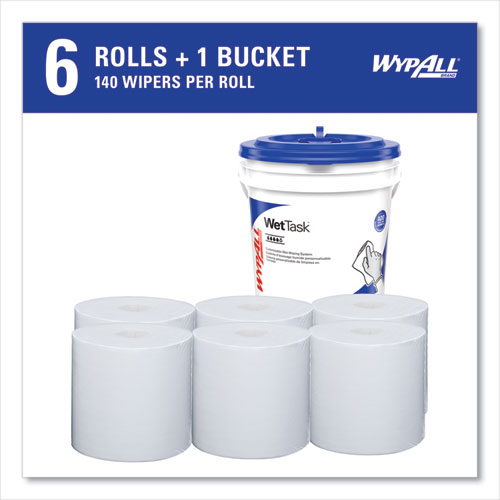 Critical Clean Wipers for Bleach, Disinfectants, Sanitizers WetTask Customizable Wet Wiping System, w/Bucket,140/Roll, 6/CT