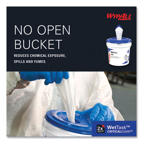 Critical Clean Wipers for Bleach, Disinfectants, Sanitizers WetTask Customizable Wet Wiping System, w/Bucket,140/Roll, 6/CT