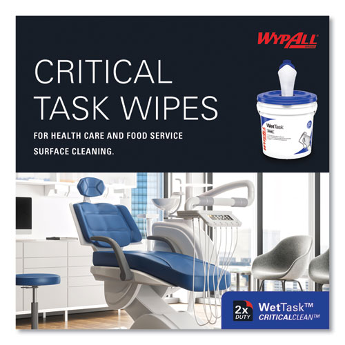 Critical Clean Wipers for Bleach, Disinfectants, Sanitizers WetTask Customizable Wet Wiping System, w/Bucket,140/Roll, 6/CT